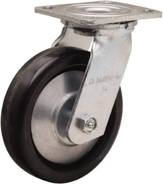 Hamilton - 6" Diam x 1-1/2" Wide x 7-1/2" OAH Top Plate Mount Swivel Caster - Phenolic, 800 Lb Capacity, Straight Roller Bearing, 4 x 4-1/2" Plate - Makers Industrial Supply