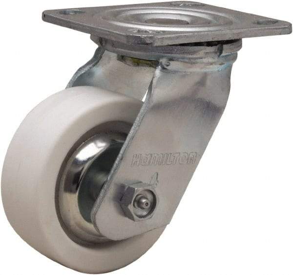 Hamilton - 4" Diam x 1-1/2" Wide x 5-5/8" OAH Top Plate Mount Swivel Caster - Polyolefin, 350 Lb Capacity, Delrin Bearing, 4 x 4-1/2" Plate - Makers Industrial Supply