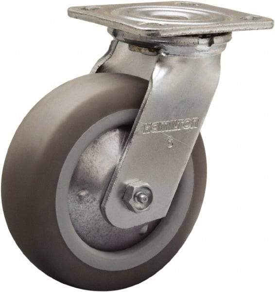 Hamilton - 6" Diam x 2" Wide x 7-1/2" OAH Top Plate Mount Swivel Caster - Rubber Mold on Polyolefin, 410 Lb Capacity, Straight Roller Bearing, 4 x 4-1/2" Plate - Makers Industrial Supply