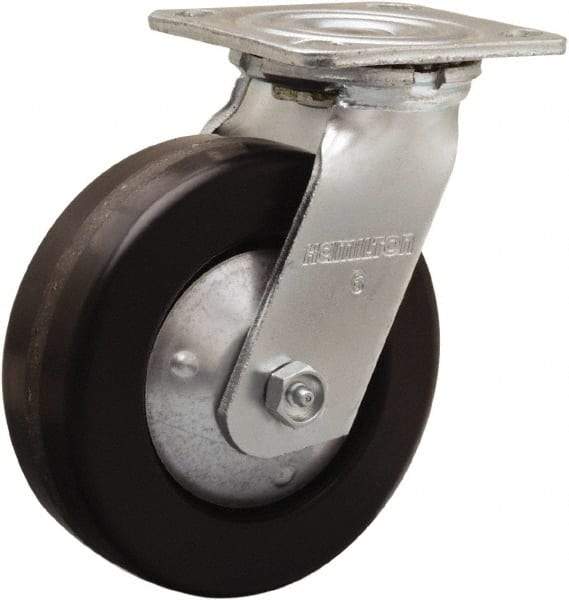 Hamilton - 6" Diam x 2" Wide x 7-1/2" OAH Top Plate Mount Swivel Caster - Phenolic, 900 Lb Capacity, Straight Roller Bearing, 4 x 4-1/2" Plate - Makers Industrial Supply