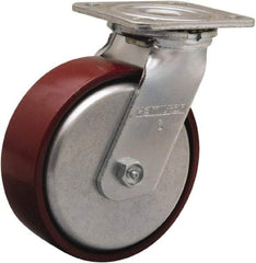 Hamilton - 6" Diam x 2" Wide x 7-1/2" OAH Top Plate Mount Swivel Caster - Cast Iron, 800 Lb Capacity, Sealed Precision Ball Bearing, 4 x 4-1/2" Plate - Makers Industrial Supply