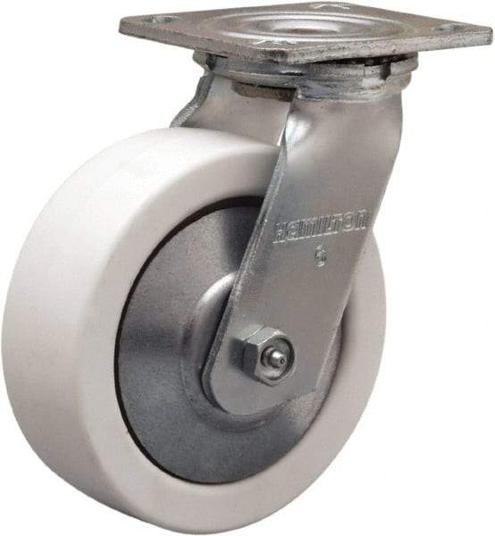 Hamilton - 6" Diam x 2" Wide x 7-1/2" OAH Top Plate Mount Swivel Caster - Polyolefin, 750 Lb Capacity, Delrin Bearing, 4 x 4-1/2" Plate - Makers Industrial Supply