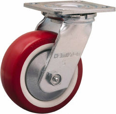 Hamilton - 5" Diam x 2" Wide x 6-1/2" OAH Top Plate Mount Swivel Caster - Polyurethane Mold on Polypropylene, 900 Lb Capacity, Straight Roller Bearing, 4 x 4-1/2" Plate - Makers Industrial Supply