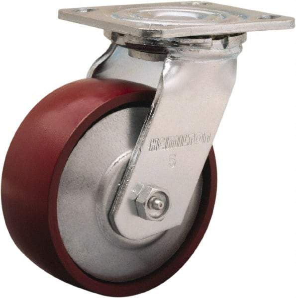 Hamilton - 5" Diam x 2" Wide x 6-1/2" OAH Top Plate Mount Swivel Caster - Cast Iron, 900 Lb Capacity, Sealed Precision Ball Bearing, 4 x 4-1/2" Plate - Makers Industrial Supply