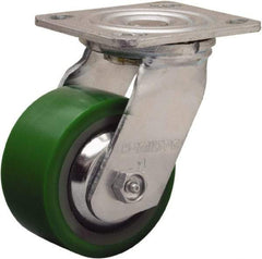 Hamilton - 4" Diam x 2" Wide x 5-5/8" OAH Top Plate Mount Swivel Caster - Polyurethane Mold onto Cast Iron Center, 750 Lb Capacity, Sealed Precision Ball Bearing, 4 x 4-1/2" Plate - Makers Industrial Supply