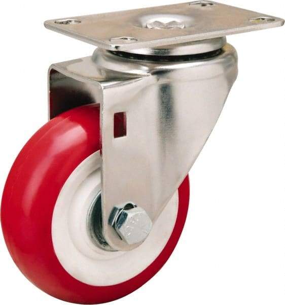 Hamilton - 3-1/2" Diam x 1-3/8" Wide x 4-7/8" OAH Top Plate Mount Swivel Caster - Polyurethane Mold on Polypropylene, 325 Lb Capacity, Delrin Bearing, 2-3/8 x 3-5/8" Plate - Makers Industrial Supply