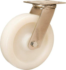 Hamilton - 8" Diam x 2" Wide x 9-1/2" OAH Top Plate Mount Swivel Caster - Nylon, 500 Lb Capacity, Stainless Steel Precision Ball Bearing, 3-3/4 x 4-1/2" Plate - Makers Industrial Supply