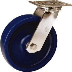 Hamilton - 8" Diam x 2" Wide x 9-1/2" OAH Top Plate Mount Swivel Caster - Polyurethane, 800 Lb Capacity, Delrin Bearing, 3-3/4 x 4-1/2" Plate - Makers Industrial Supply