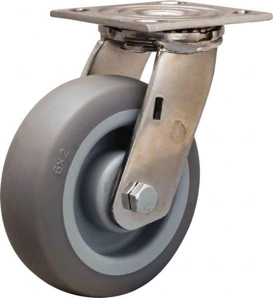 Hamilton - 6" Diam x 2" Wide x 7-1/2" OAH Top Plate Mount Swivel Caster - Rubber Mold on Polyolefin, 410 Lb Capacity, Delrin Bearing, 3-3/4 x 4-1/2" Plate - Makers Industrial Supply