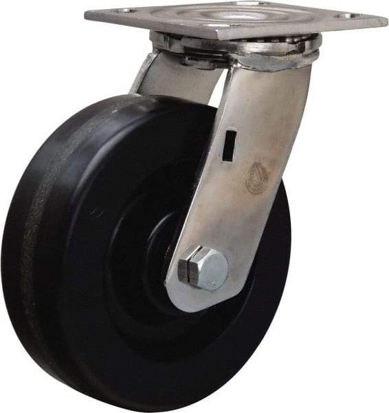 Hamilton - 6" Diam x 2" Wide x 7-1/2" OAH Top Plate Mount Swivel Caster - Phenolic, 800 Lb Capacity, Delrin Bearing, 3-3/4 x 4-1/2" Plate - Makers Industrial Supply