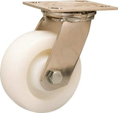 Hamilton - 5" Diam x 2" Wide x 6-1/2" OAH Top Plate Mount Swivel Caster - Nylon, 800 Lb Capacity, Stainless Steel Precision Ball Bearing, 4 x 4-1/2" Plate - Makers Industrial Supply