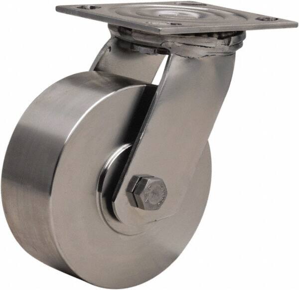 Hamilton - 5" Diam x 2" Wide x 6-1/2" OAH Top Plate Mount Swivel Caster - Forged Steel, 800 Lb Capacity, Delrin Bearing, 3-3/4 x 4-1/2" Plate - Makers Industrial Supply