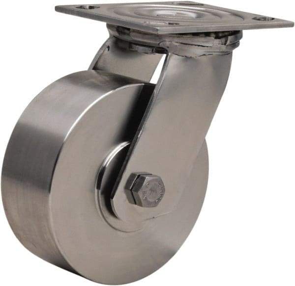 Hamilton - 5" Diam x 2" Wide x 6-1/2" OAH Top Plate Mount Swivel Caster - Forged Steel, 800 Lb Capacity, Plain Bore Bearing, 3-3/4 x 4-1/2" Plate - Makers Industrial Supply