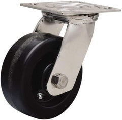 Hamilton - 5" Diam x 2" Wide x 6-1/2" OAH Top Plate Mount Swivel Caster - Phenolic, 800 Lb Capacity, Delrin Bearing, 3-3/4 x 4-1/2" Plate - Makers Industrial Supply