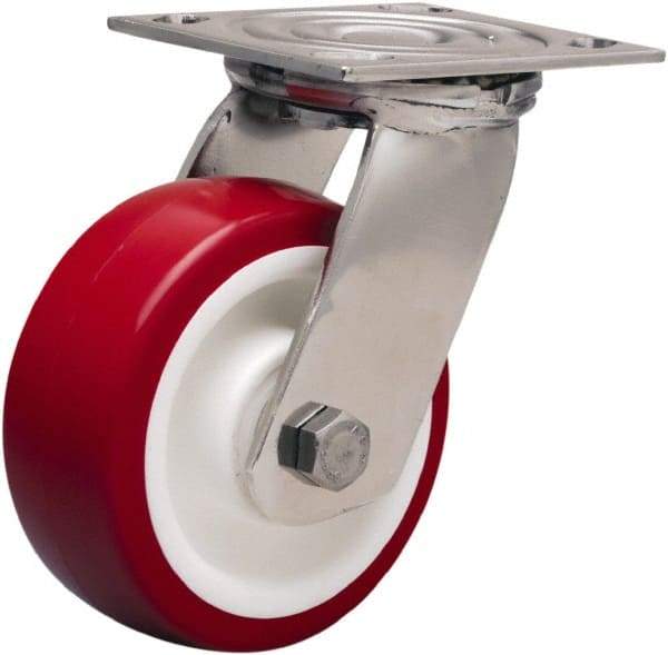 Hamilton - 5" Diam x 2" Wide x 6-1/2" OAH Top Plate Mount Swivel Caster - Polyurethane Mold on Polypropylene, 800 Lb Capacity, Delrin Bearing, 3-3/4 x 4-1/2" Plate - Makers Industrial Supply