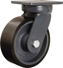 Hamilton - 8" Diam x 3" Wide x 10-1/2" OAH Top Plate Mount Swivel Caster - Polyurethane Mold onto Cast Iron Center, 3,250 Lb Capacity, Sealed Precision Ball Bearing, 5-1/4 x 7-1/4" Plate - Makers Industrial Supply