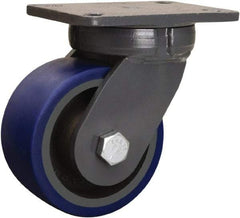 Hamilton - 6" Diam x 3" Wide x 8" OAH Top Plate Mount Swivel Caster - Polyurethane Mold onto Cast Iron Center, 1,800 Lb Capacity, Precision Tapered Roller Bearing, 5-1/4 x 7-1/4" Plate - Makers Industrial Supply