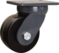 Hamilton - 6" Diam x 3" Wide x 8" OAH Top Plate Mount Swivel Caster - Phenolic, 2,000 Lb Capacity, Straight Roller Bearing, 5-1/4 x 7-1/4" Plate - Makers Industrial Supply