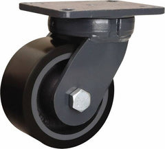 Hamilton - 6" Diam x 3" Wide x 8" OAH Top Plate Mount Swivel Caster - Polyurethane Mold onto Cast Iron Center, 2,860 Lb Capacity, Sealed Precision Ball Bearing, 5-1/4 x 7-1/4" Plate - Makers Industrial Supply