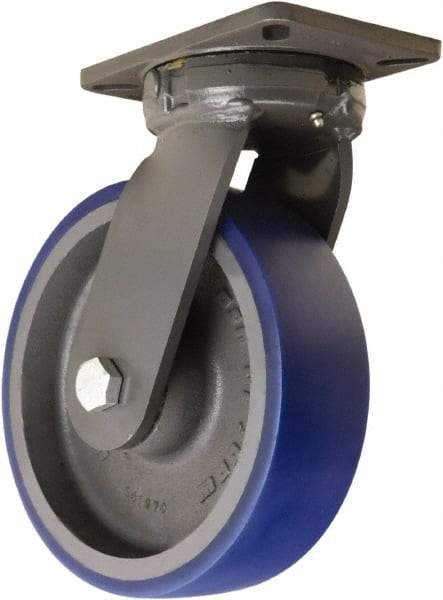 Hamilton - 10" Diam x 3" Wide x 12-1/2" OAH Top Plate Mount Swivel Caster - Polyurethane Mold onto Cast Iron Center, 2,400 Lb Capacity, Sealed Precision Ball Bearing, 5-1/4 x 7-1/4" Plate - Makers Industrial Supply