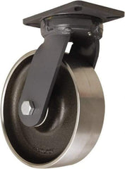 Hamilton - 10" Diam x 3" Wide x 12-1/2" OAH Top Plate Mount Swivel Caster - Forged Steel, 5,000 Lb Capacity, Tapered Roller Bearing, 5-1/4 x 7-1/4" Plate - Makers Industrial Supply