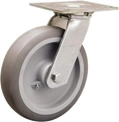 Hamilton - 8" Diam x 2" Wide x 9-1/2" OAH Top Plate Mount Swivel Caster - Rubber Mold on Polyolefin, 500 Lb Capacity, Straight Roller Bearing, 5 x 5-1/2" Plate - Makers Industrial Supply