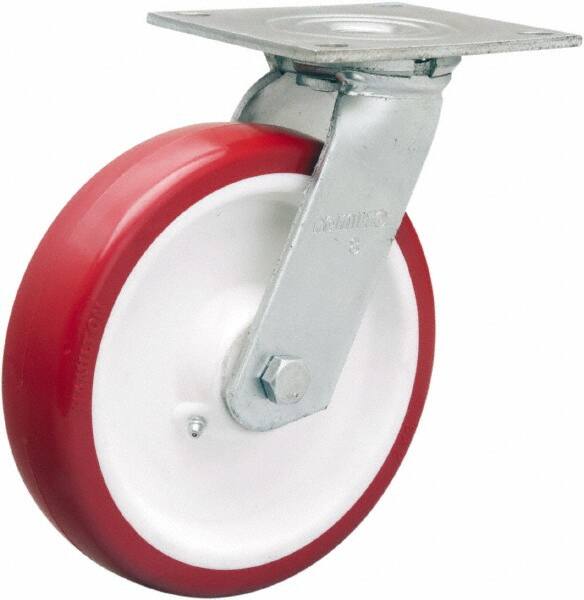 Hamilton - 8" Diam x 2" Wide x 9-1/2" OAH Top Plate Mount Swivel Caster - Polyurethane Mold on Polypropylene, 900 Lb Capacity, Straight Roller Bearing, 5 x 5-1/2" Plate - Makers Industrial Supply