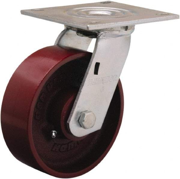 Hamilton - 6" Diam x 2" Wide x 7-1/2" OAH Top Plate Mount Swivel Caster - Cast Iron, 900 Lb Capacity, Sealed Precision Ball Bearing, 5 x 5-1/2" Plate - Makers Industrial Supply