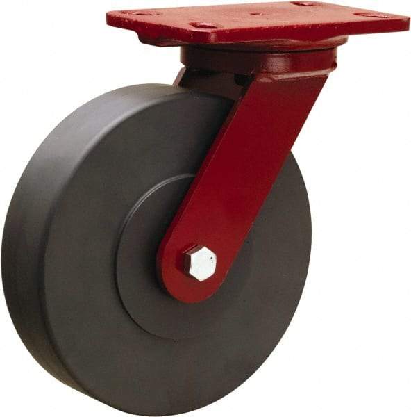 Hamilton - 8" Diam x 2" Wide x 9-3/4" OAH Top Plate Mount Swivel Caster - Nylon, 2,000 Lb Capacity, Sealed Precision Ball Bearing, 4-1/2 x 6-1/2" Plate - Makers Industrial Supply