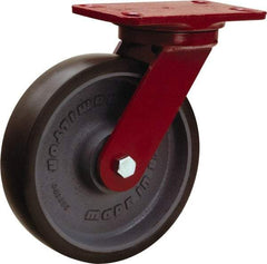 Hamilton - 8" Diam x 2" Wide x 9-3/4" OAH Top Plate Mount Swivel Caster - Polyurethane Mold onto Cast Iron Center, 1,950 Lb Capacity, Tapered Roller Bearing, 4-1/2 x 6-1/2" Plate - Makers Industrial Supply