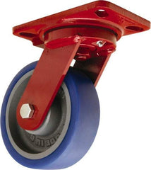 Hamilton - 6" Diam x 2" Wide x 7-3/4" OAH Top Plate Mount Swivel Caster - Polyurethane Mold onto Cast Iron Center, 960 Lb Capacity, Tapered Roller Bearing, 4-1/2 x 6-1/2" Plate - Makers Industrial Supply