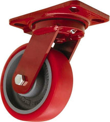 Hamilton - 6" Diam x 2" Wide x 7-3/4" OAH Top Plate Mount Swivel Caster - Polyurethane Mold on Forged Steel, 1,400 Lb Capacity, Tapered Roller Bearing, 4-1/2 x 6-1/2" Plate - Makers Industrial Supply