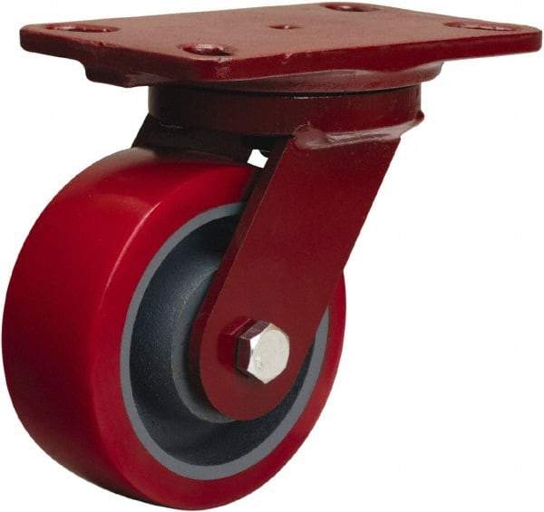 Hamilton - 5" Diam x 2" Wide x 6-3/4" OAH Top Plate Mount Swivel Caster - Polyurethane Mold on Forged Steel, 1,250 Lb Capacity, Tapered Roller Bearing, 4-1/2 x 6-1/2" Plate - Makers Industrial Supply