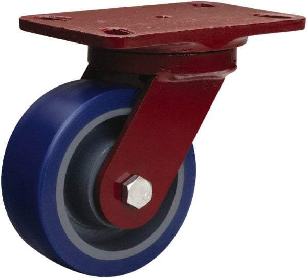 Hamilton - 5" Diam x 2" Wide x 6-3/4" OAH Top Plate Mount Swivel Caster - Polyurethane Mold onto Cast Iron Center, 840 Lb Capacity, Tapered Roller Bearing, 4-1/2 x 6-1/2" Plate - Makers Industrial Supply