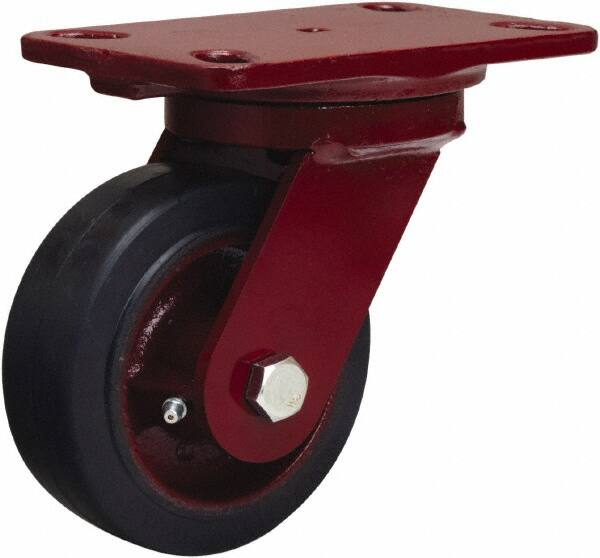 Hamilton - 5" Diam x 2" Wide x 6-3/4" OAH Top Plate Mount Swivel Caster - Rubber Mold on Cast Iron, 350 Lb Capacity, Straight Roller Bearing, 4-1/2 x 6-1/2" Plate - Makers Industrial Supply