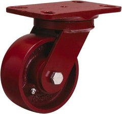 Hamilton - 5" Diam x 2" Wide x 6-3/4" OAH Top Plate Mount Swivel Caster - Cast Iron, 1,300 Lb Capacity, Sealed Precision Ball Bearing, 4-1/2 x 6-1/2" Plate - Makers Industrial Supply