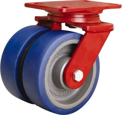 Hamilton - 6" Diam x 2" Wide x 7-3/4" OAH Top Plate Mount Swivel Caster - Polyurethane Mold onto Cast Iron Center, 1,920 Lb Capacity, Tapered Roller Bearing, 4-1/2 x 6-1/2" Plate - Makers Industrial Supply