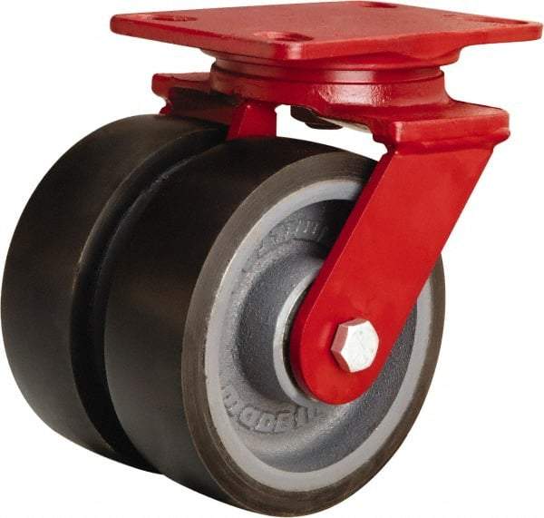 Hamilton - 6" Diam x 2" Wide x 7-3/4" OAH Top Plate Mount Swivel Caster - Polyurethane Mold onto Cast Iron Center, 2,500 Lb Capacity, Sealed Precision Ball Bearing, 4-1/2 x 6-1/2" Plate - Makers Industrial Supply