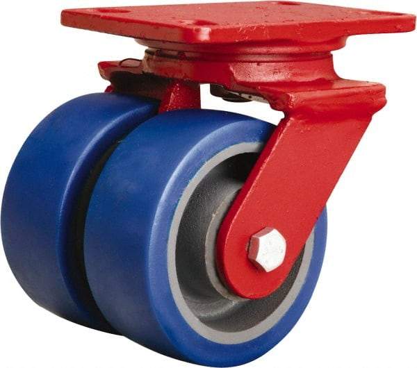 Hamilton - 5" Diam x 2" Wide x 6-3/4" OAH Top Plate Mount Swivel Caster - Polyurethane Mold onto Cast Iron Center, 1,680 Lb Capacity, Sealed Precision Ball Bearing, 4-1/2 x 6-1/2" Plate - Makers Industrial Supply