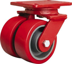 Hamilton - 4" Diam x 2" Wide x 5-5/8" OAH Top Plate Mount Dual Swivel Caster - Polyurethane Mold onto Cast Iron Center, 1,800 Lb Capacity, Sealed Precision Ball Bearing, 4-1/2 x 6-1/2" Plate - Makers Industrial Supply