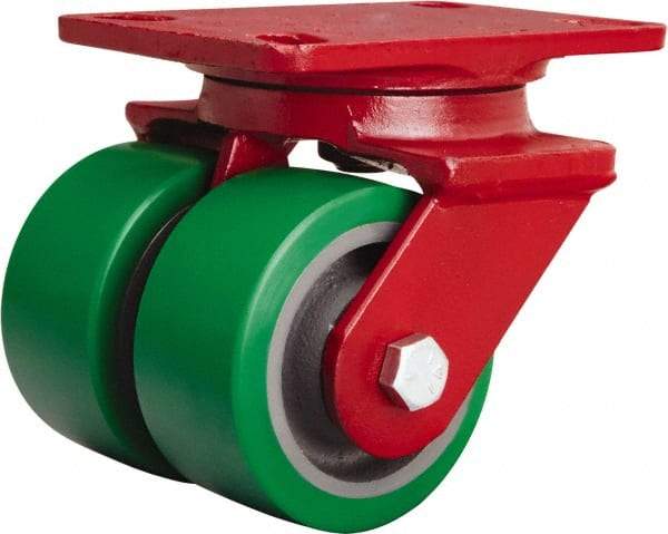 Hamilton - 4" Diam x 2" Wide x 5-5/8" OAH Top Plate Mount Swivel Caster - Polyurethane Mold onto Cast Iron Center, 1,500 Lb Capacity, Sealed Precision Ball Bearing, 4-1/2 x 6-1/2" Plate - Makers Industrial Supply