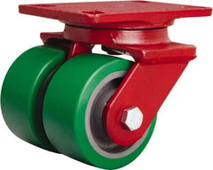 Hamilton - 4" Diam x 2" Wide x 5-5/8" OAH Top Plate Mount Swivel Caster - Polyurethane Mold onto Cast Iron Center, 1,500 Lb Capacity, Sealed Precision Ball Bearing, 4-1/2 x 6-1/2" Plate - Makers Industrial Supply