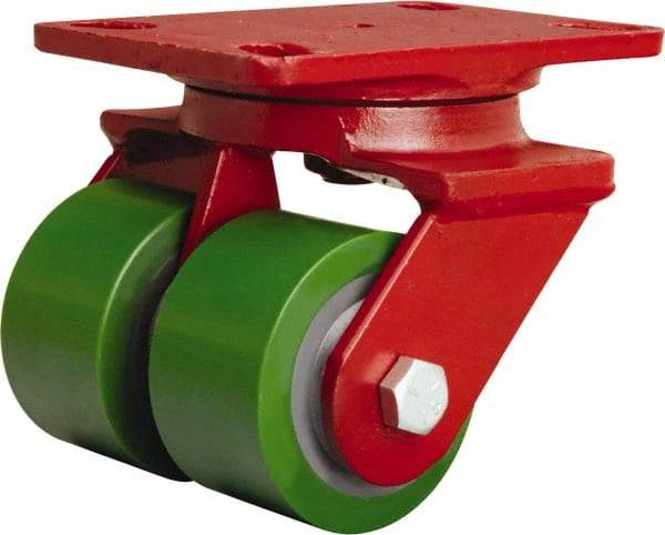 Hamilton - 3-1/4" Diam x 2" Wide x 5-1/4" OAH Top Plate Mount Swivel Caster - Polyurethane Mold onto Cast Iron Center, 1,150 Lb Capacity, Straight Roller Bearing, 4-1/2 x 6-1/2" Plate - Makers Industrial Supply