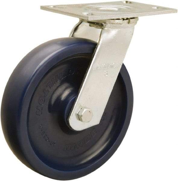 Hamilton - 8" Diam x 2" Wide x 9-1/2" OAH Top Plate Mount Swivel Caster - Polyurethane, 900 Lb Capacity, Sealed Precision Ball Bearing, 4-1/2 x 6-1/4" Plate - Makers Industrial Supply