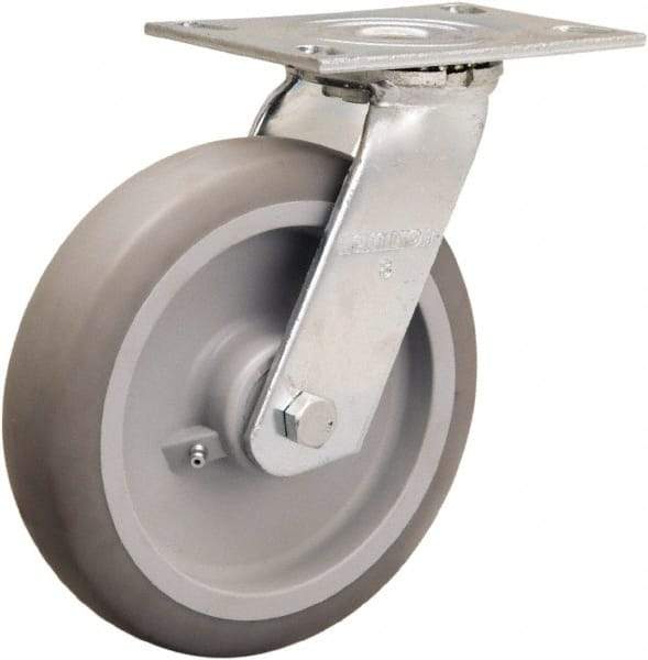 Hamilton - 8" Diam x 2" Wide x 9-1/2" OAH Top Plate Mount Swivel Caster - Rubber Mold on Polyolefin, 500 Lb Capacity, Straight Roller Bearing, 4-1/2 x 6-1/4" Plate - Makers Industrial Supply