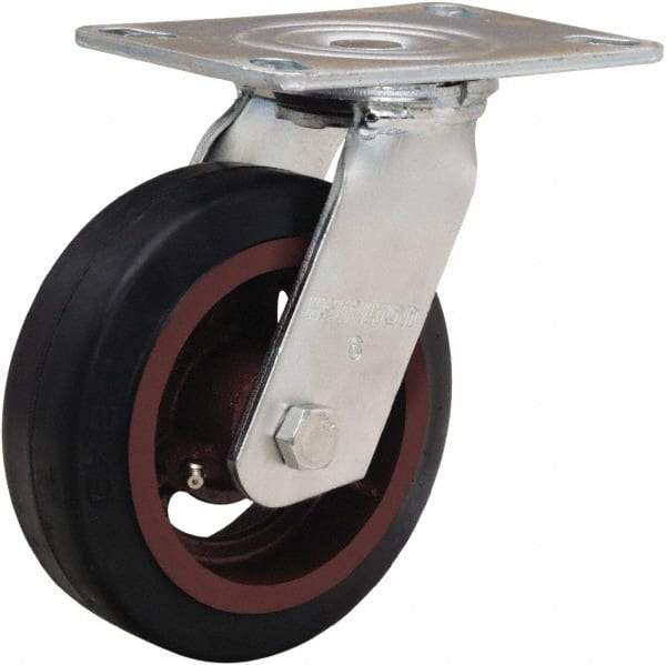 Hamilton - 6" Diam x 2" Wide x 7-1/2" OAH Top Plate Mount Swivel Caster - Rubber Mold on Cast Iron, 410 Lb Capacity, Straight Roller Bearing, 4-1/2 x 6-1/4" Plate - Makers Industrial Supply