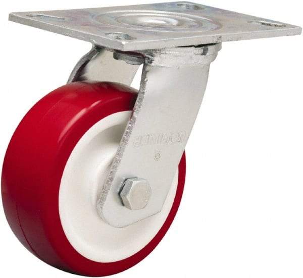 Hamilton - 5" Diam x 2" Wide x 6-1/2" OAH Top Plate Mount Swivel Caster - Polyurethane Mold on Polypropylene, 900 Lb Capacity, Straight Roller Bearing, 4-1/2 x 6-1/4" Plate - Makers Industrial Supply