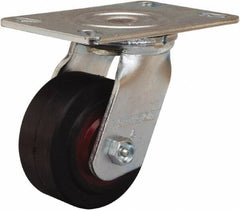 Hamilton - 4" Diam x 2" Wide x 5-5/8" OAH Top Plate Mount Swivel Caster - Rubber Mold on Cast Iron, 300 Lb Capacity, Straight Roller Bearing, 4-1/2 x 6-1/4" Plate - Makers Industrial Supply