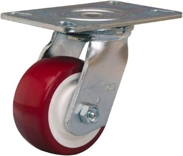 Hamilton - 4" Diam x 2" Wide x 5-5/8" OAH Top Plate Mount Swivel Caster - Polyurethane Mold on Polypropylene, 750 Lb Capacity, Straight Roller Bearing, 4-1/2 x 6-1/4" Plate - Makers Industrial Supply