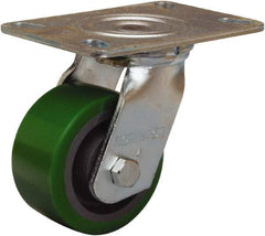 Hamilton - 4" Diam x 2" Wide x 5-5/8" OAH Top Plate Mount Swivel Caster - Polyurethane Mold onto Cast Iron Center, 750 Lb Capacity, Sealed Precision Ball Bearing, 4-1/2 x 6-1/4" Plate - Makers Industrial Supply